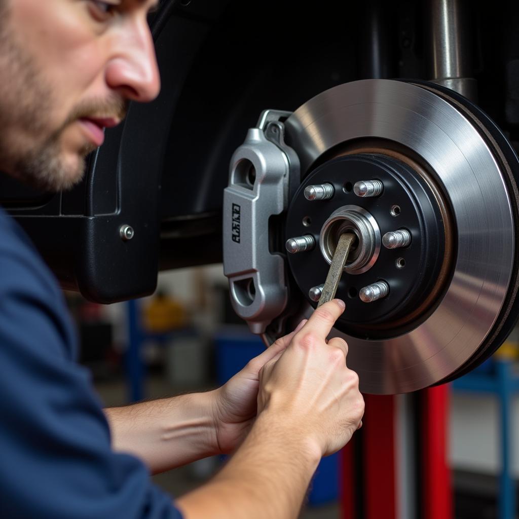 Car Mechanic Inspecting Brakes