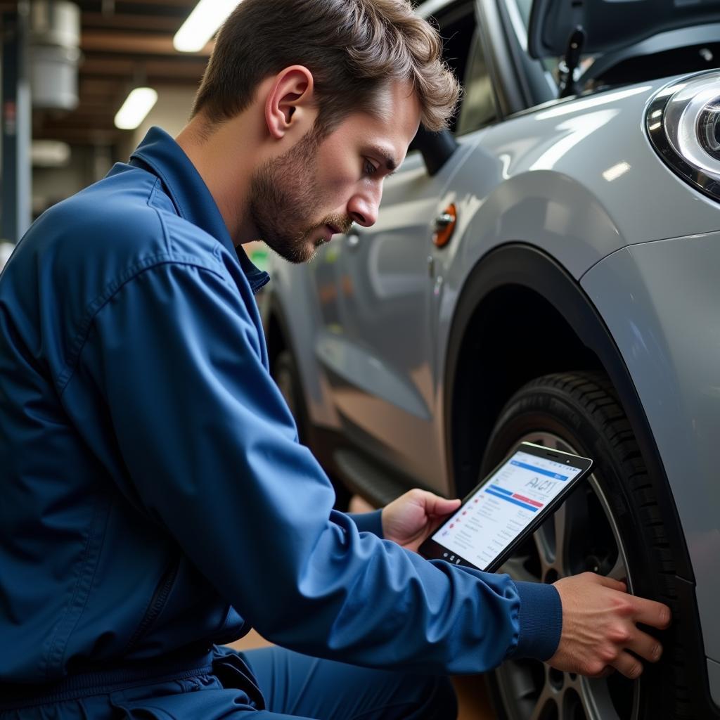 Car Mechanic Performing Diagnostic Test in Bexhill Garage