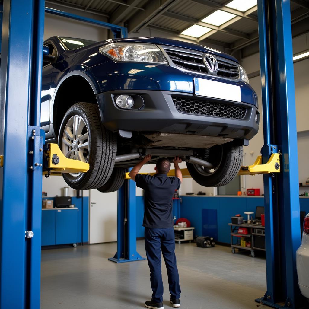 Car undergoing service