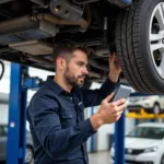 Car on a Lift for Inspection at a Service Center