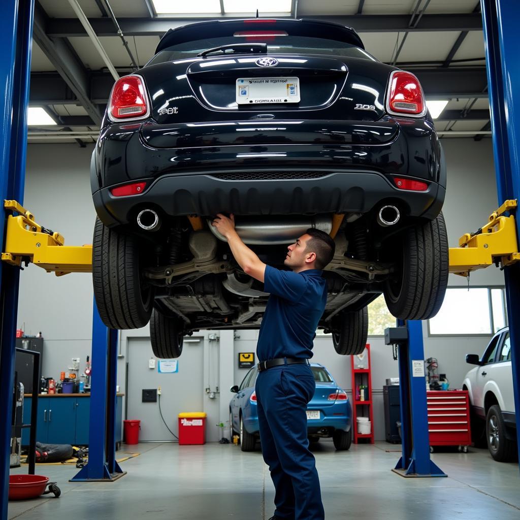 Car on a Lift for Professional Inspection