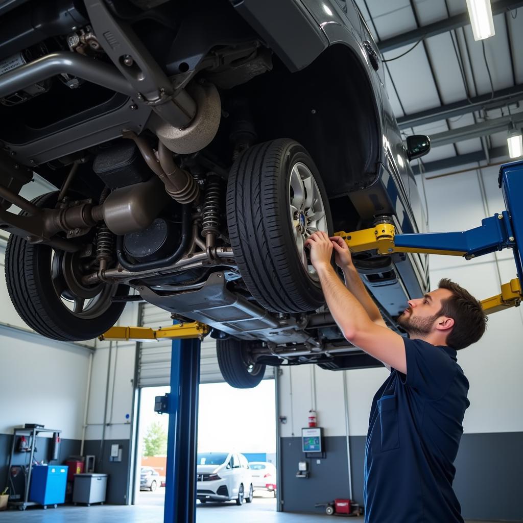 Car on a Lift for Service