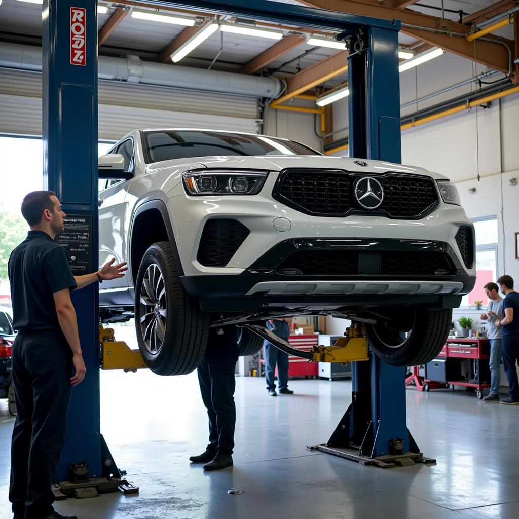 Car on a Lift in a Repair Shop