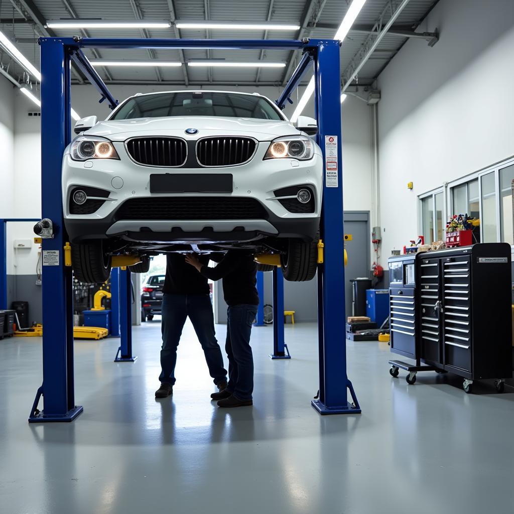 Car on Lift in Service Bay