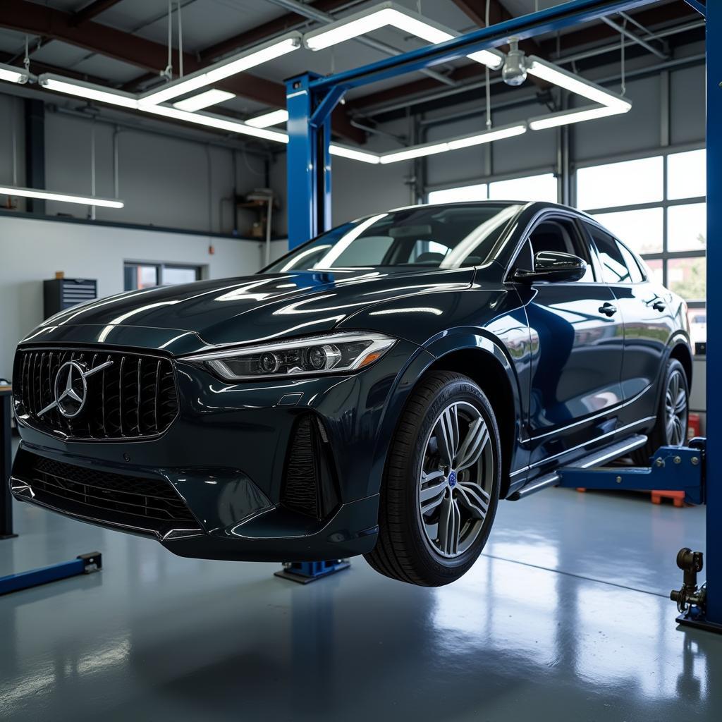 Car on Lift in Service Bay