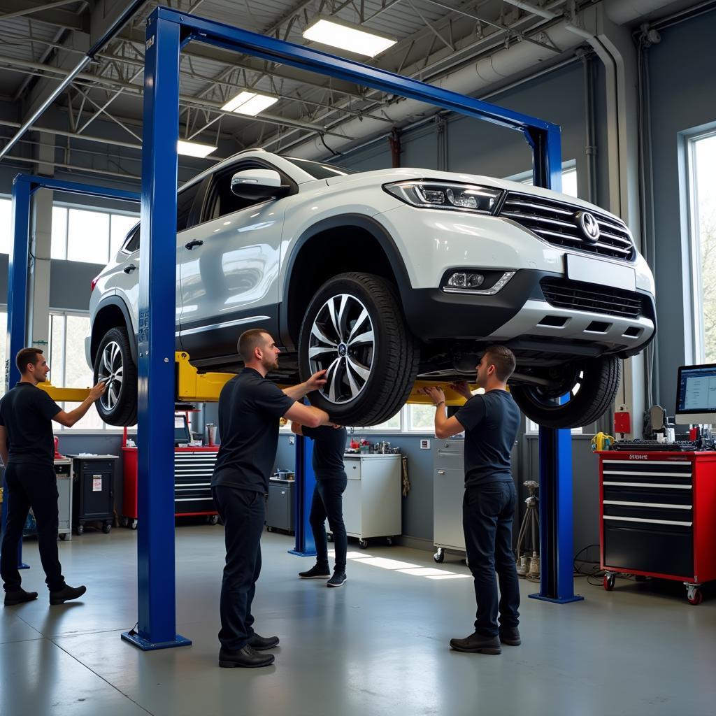 Car on Lift in Repair Shop