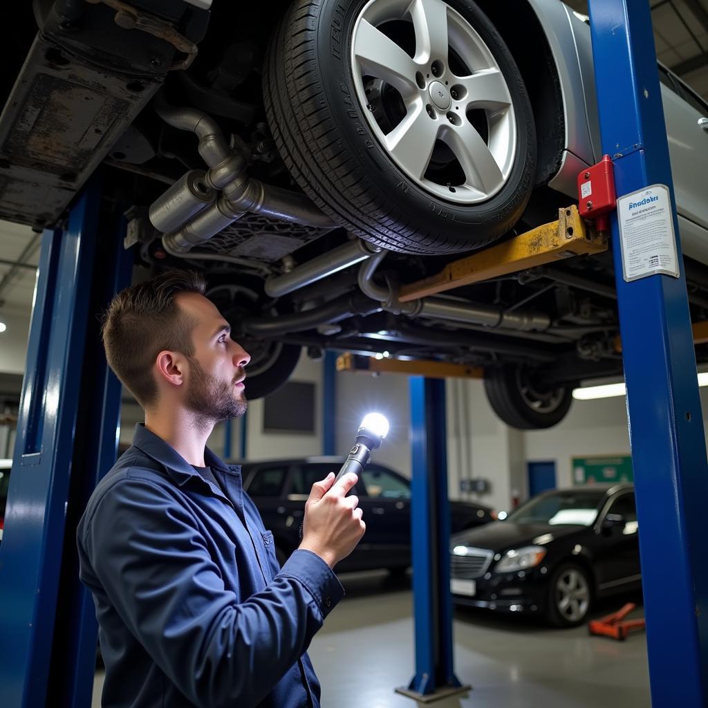 Car on Lift for Transmission Inspection