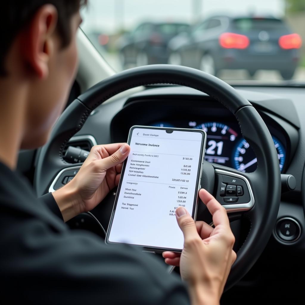 Car Owner Reviewing Service Invoice