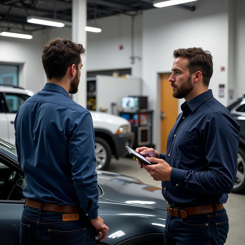 Car owner talking to a service advisor