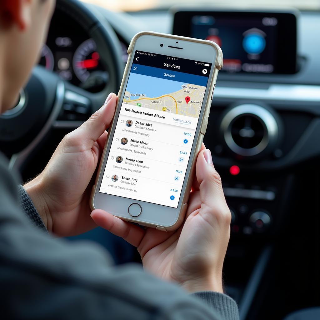 Car Owner Viewing Online Service Records on Smartphone