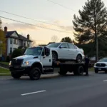 Tow truck picking up a car in Royse City, TX