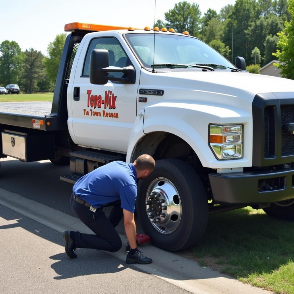 Car pick up service near me assisting a stranded motorist.