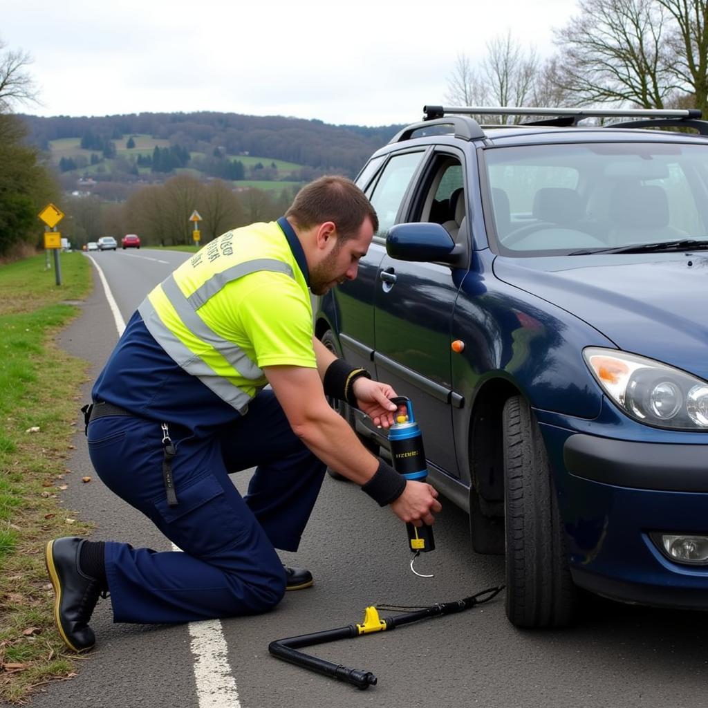 Roadside assistance being provided by a 24hr car recovery service in High Wycombe