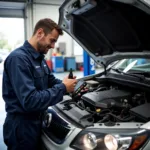 Mechanic performing a routine car service