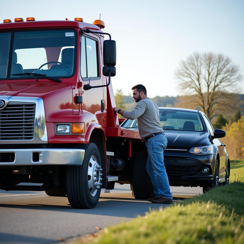 Tow Truck Providing Car Road Service