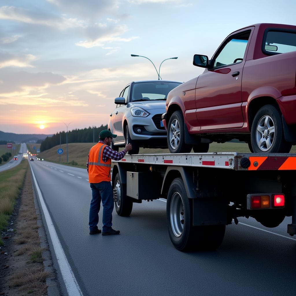 Tow Truck Assisting a Disabled Vehicle