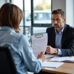 Car Salesman Negotiating with Customer