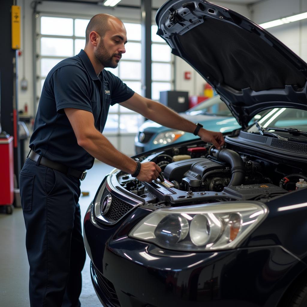 Routine maintenance check being performed on a car in 07719