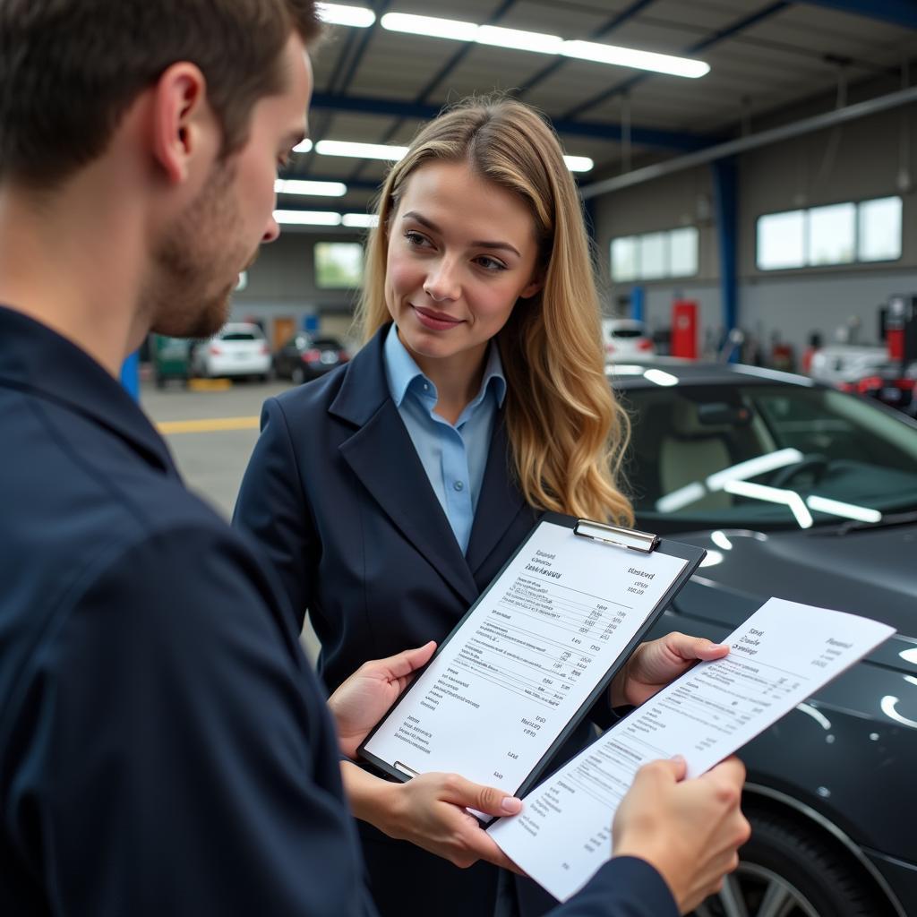 Car Service Advisor Explaining Invoice