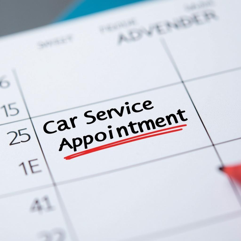 Car Service Appointment Scheduling - Calendar with service appointment marked.