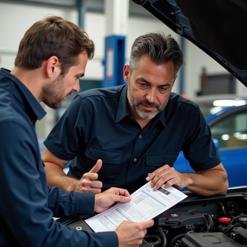 Customer Discussing Car Repair with Mechanic in Bergen