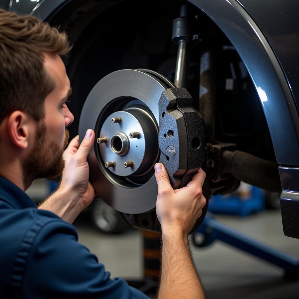 Mechanic Inspecting Brakes During a Car Service