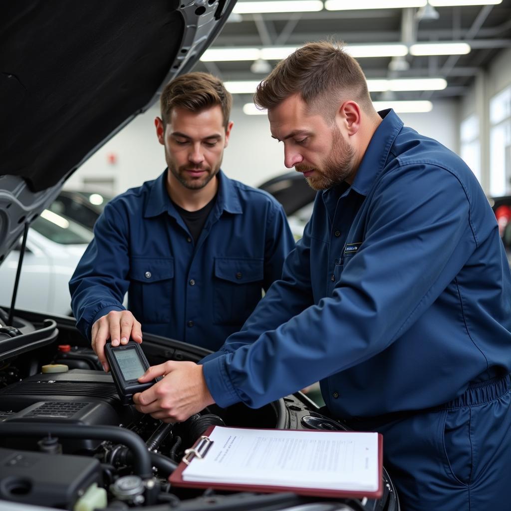 Mechanic Inspecting a Car in California