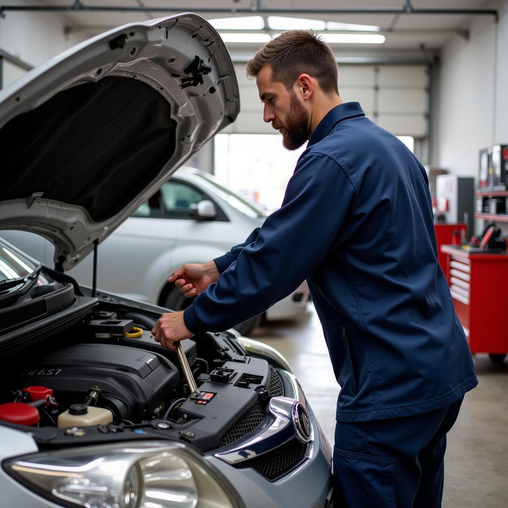 Car service inspection at a garage in Canterbury