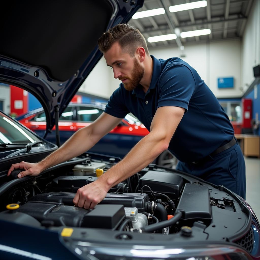 Experienced mechanic working on car engine in Capel