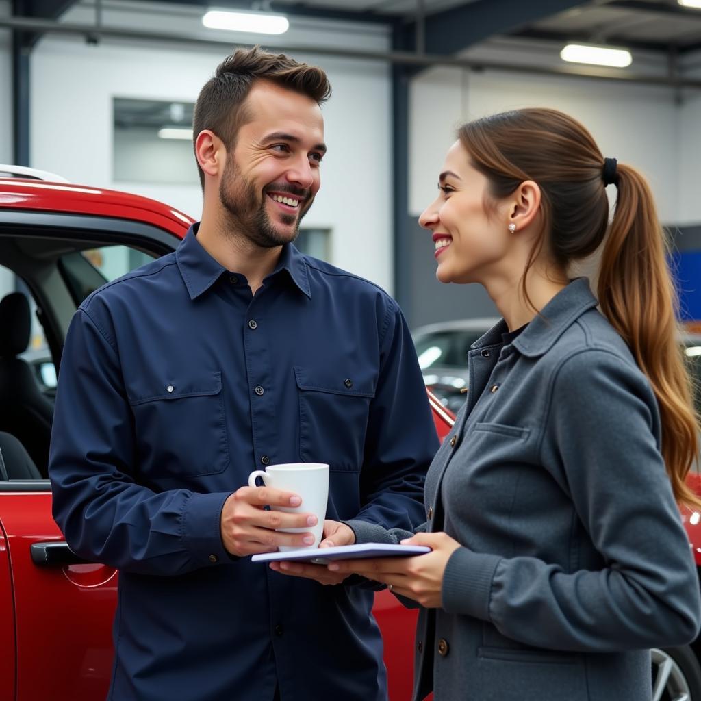 Satisfied Customer Receiving Repaired Vehicle