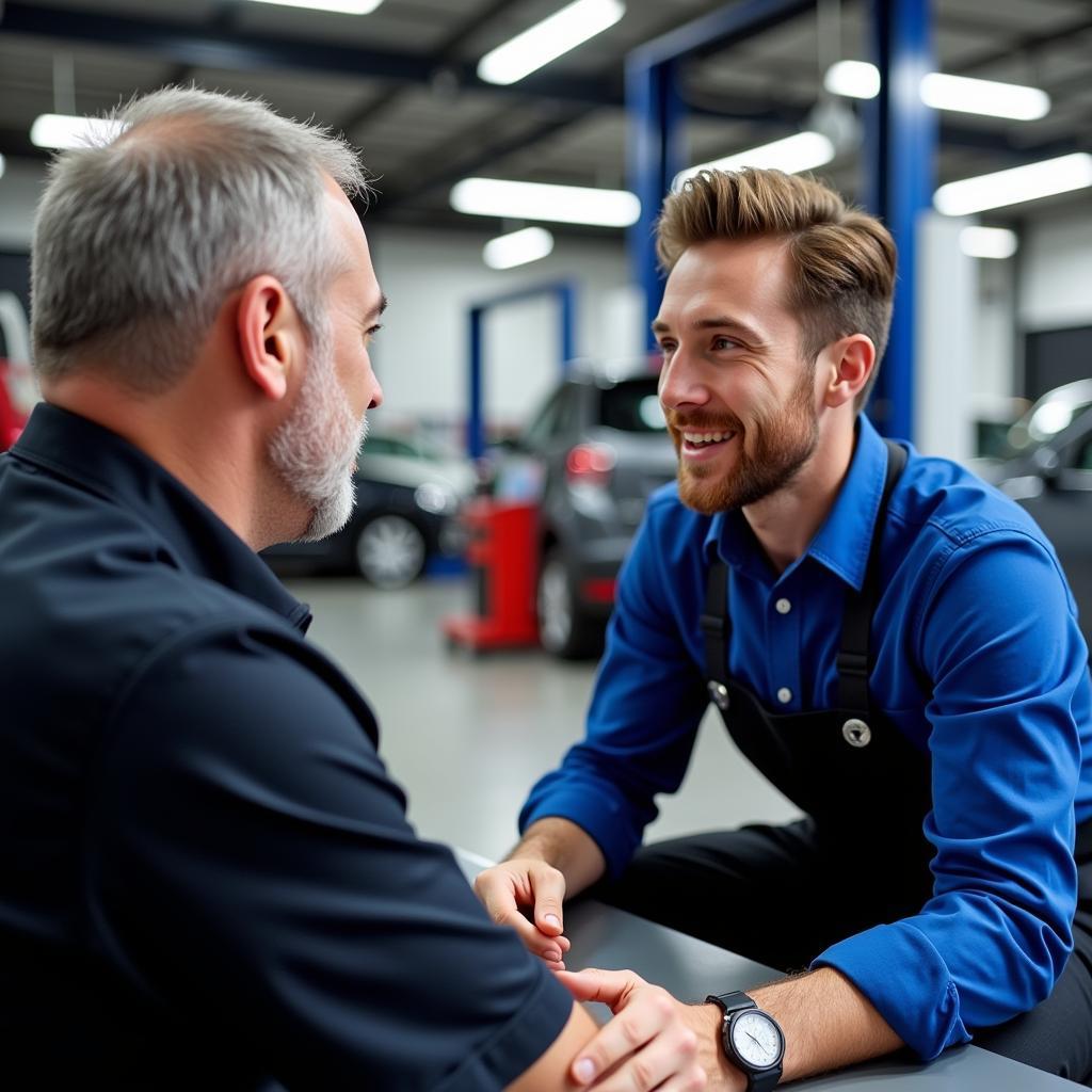 Customer consulting with a service advisor at a Rydalmere car service center