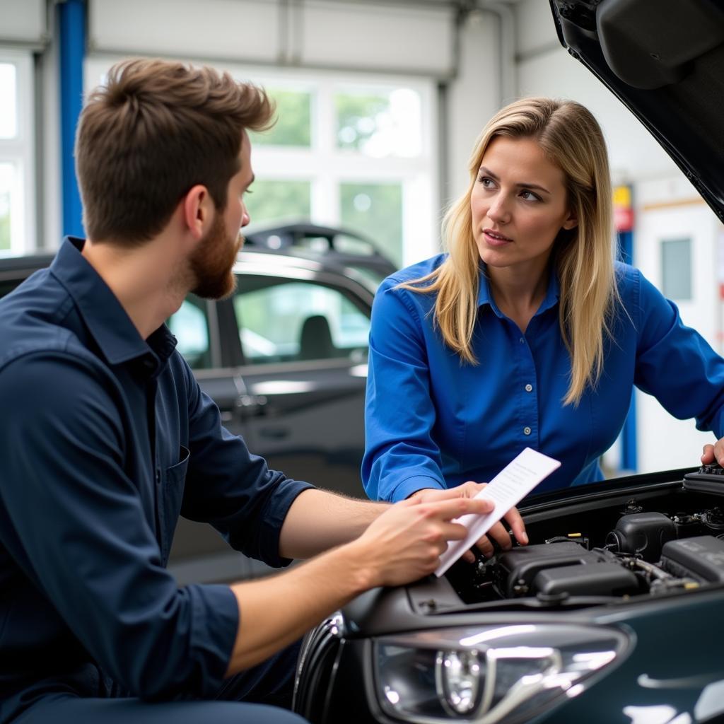 Customer interacting with service advisor at a car service center in Sevalal Nagar Hyderabad