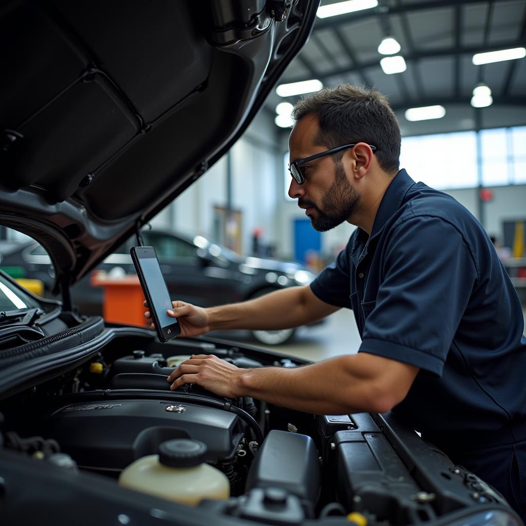 Mechanic Inspecting Car Engine in Delhi Car Service Centre