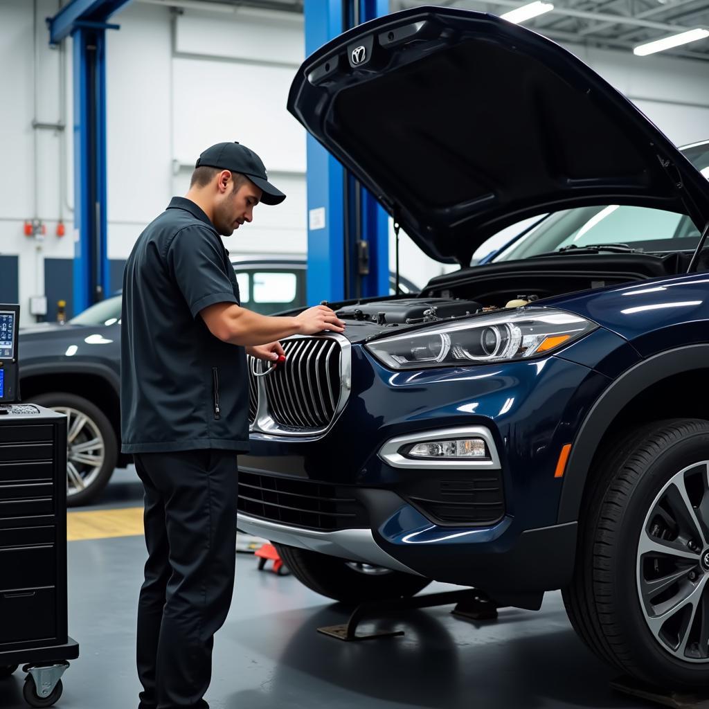 Mechanic Inspecting a Car at a Service Centre in Eastbourne