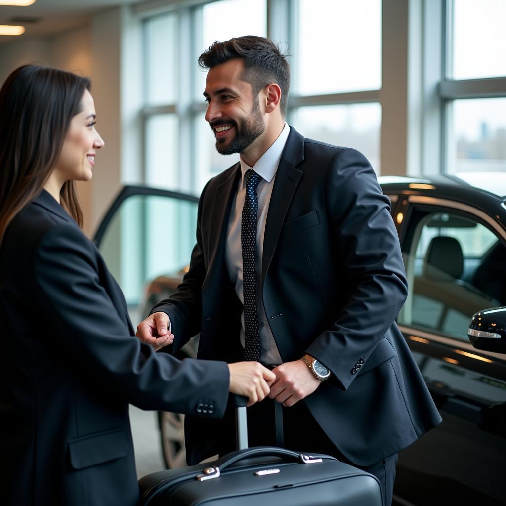 Professional Chauffeur Assisting Passenger with Luggage