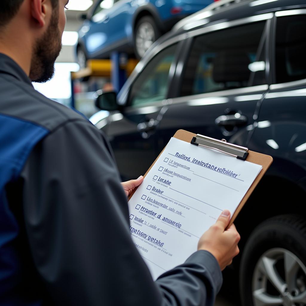 Mechanic Reviewing Car Service Checklist