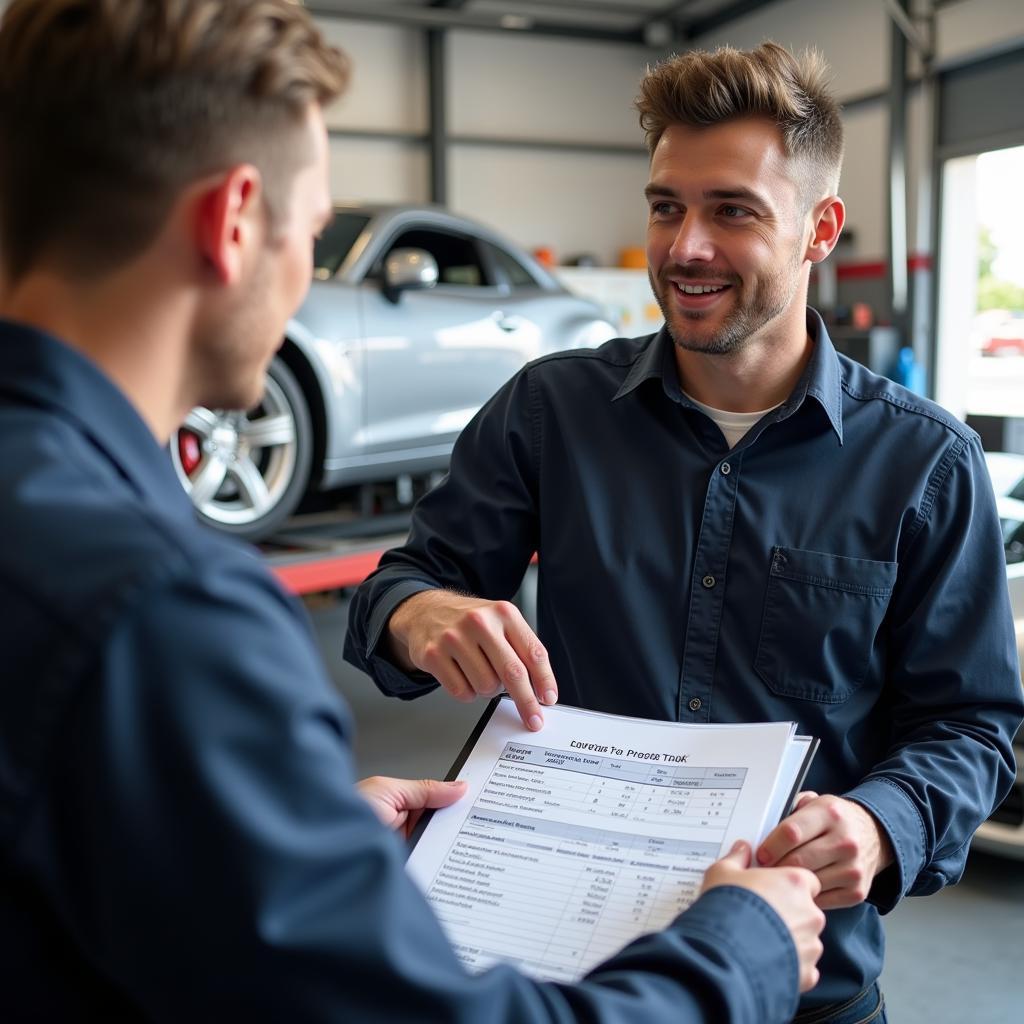 Service Advisor Explaining Car Repair to Customer