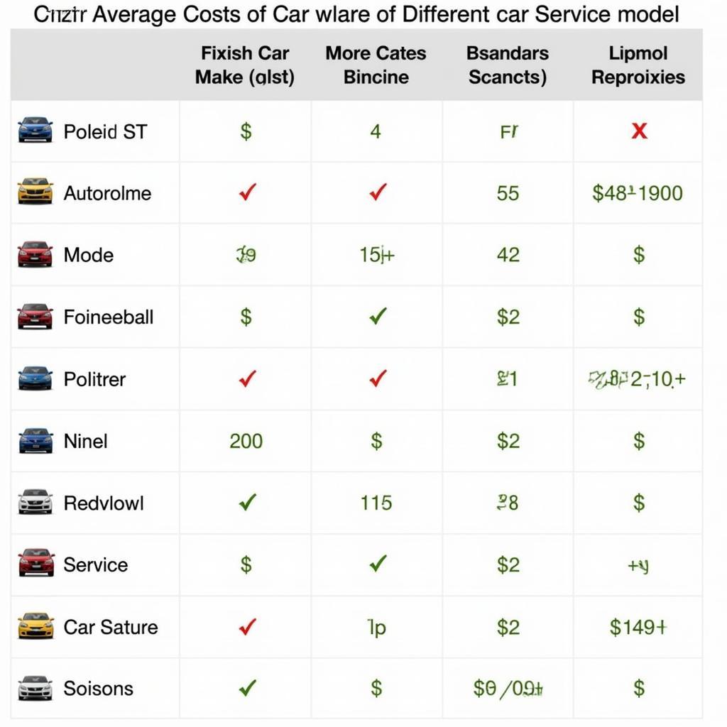 Car Service Cost Comparison Chart