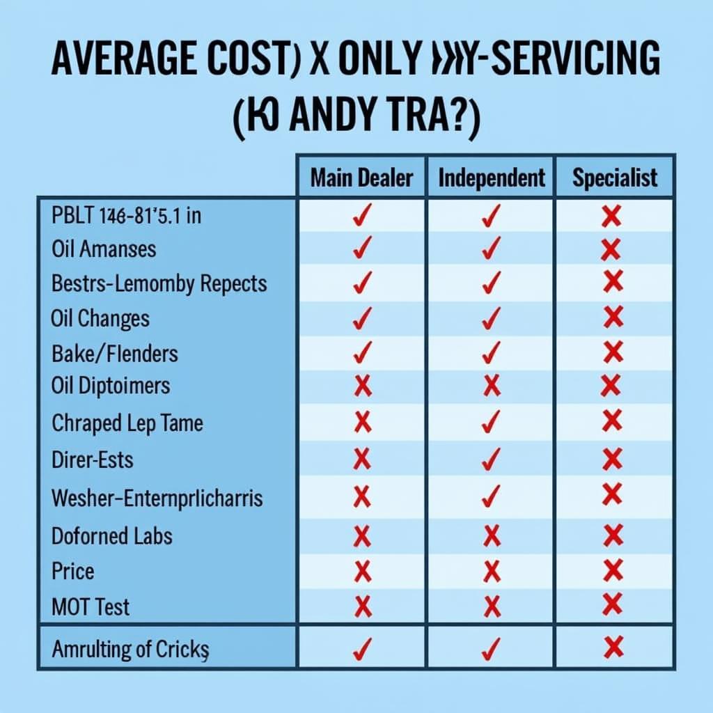 Car Service Price Comparison Chart in Coventry