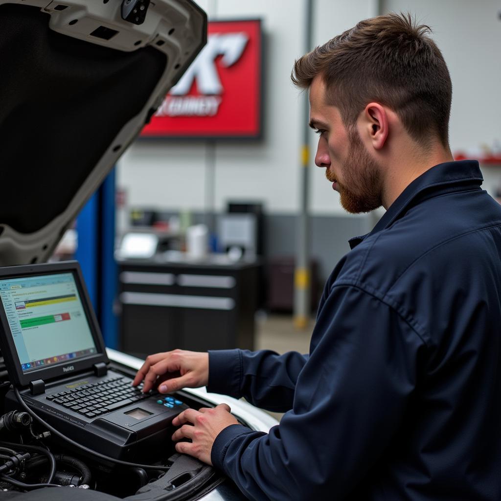 ASE Certified Technician Performing Car Diagnostics