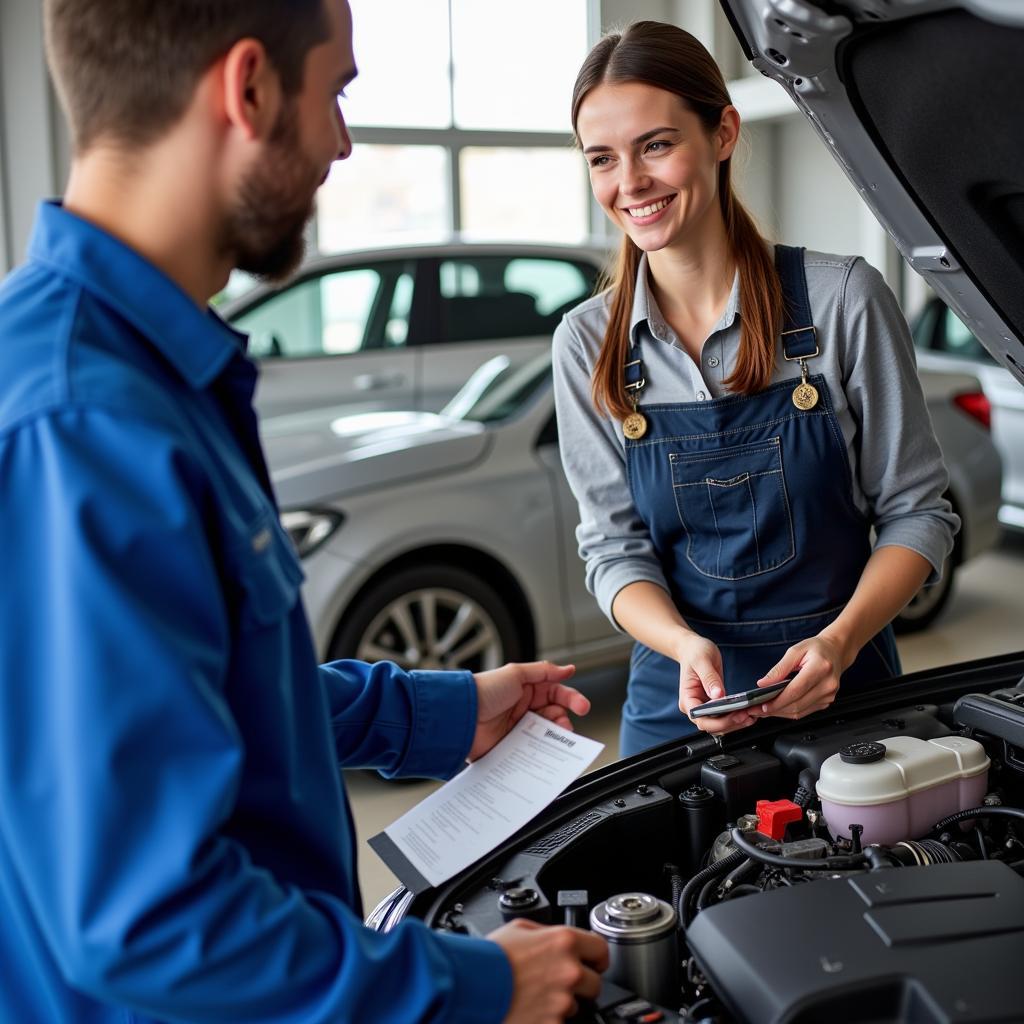 Customer Discussing Car Issues with Mechanic