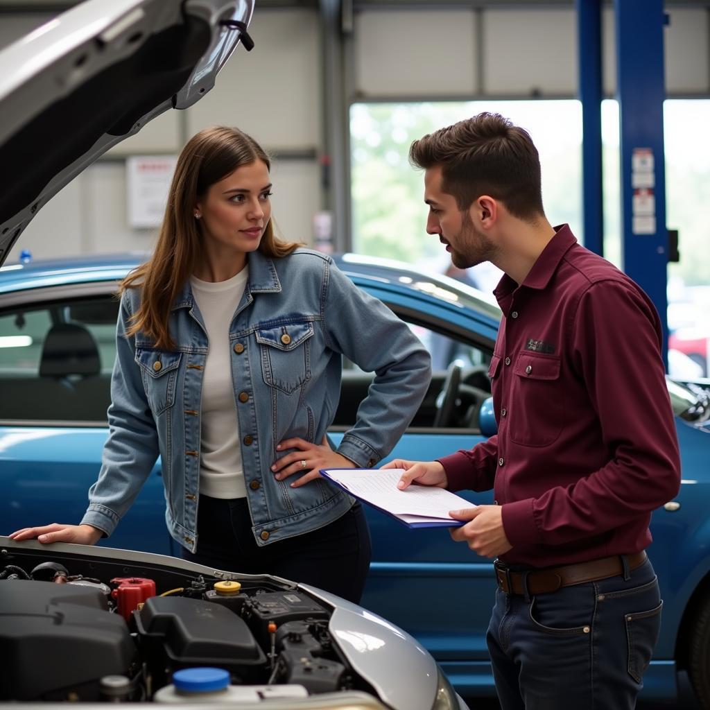 Customer Discussing Car Issues with Mechanic