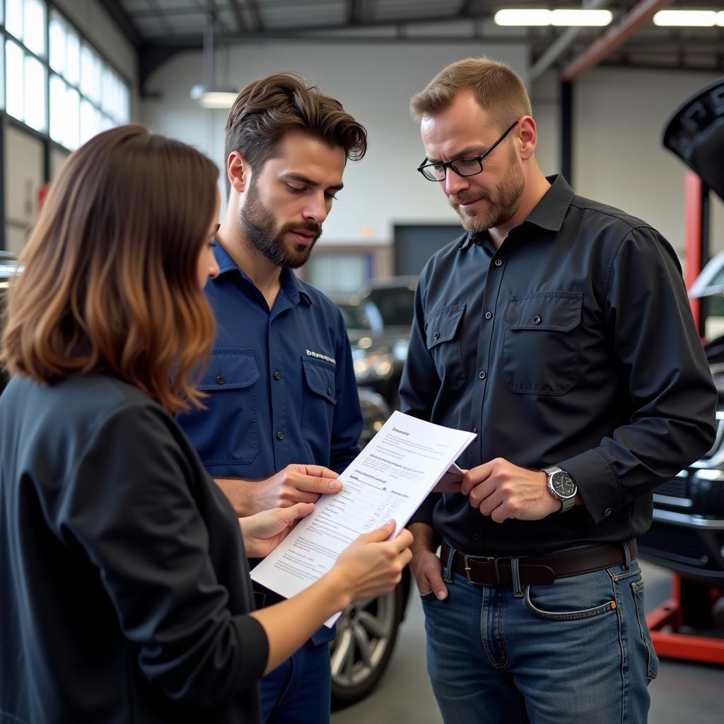 Customer discussing car issues with a mechanic in Dallas