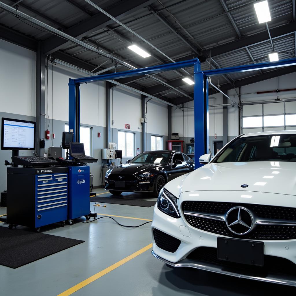 Modern auto repair shop in Dallas with advanced equipment