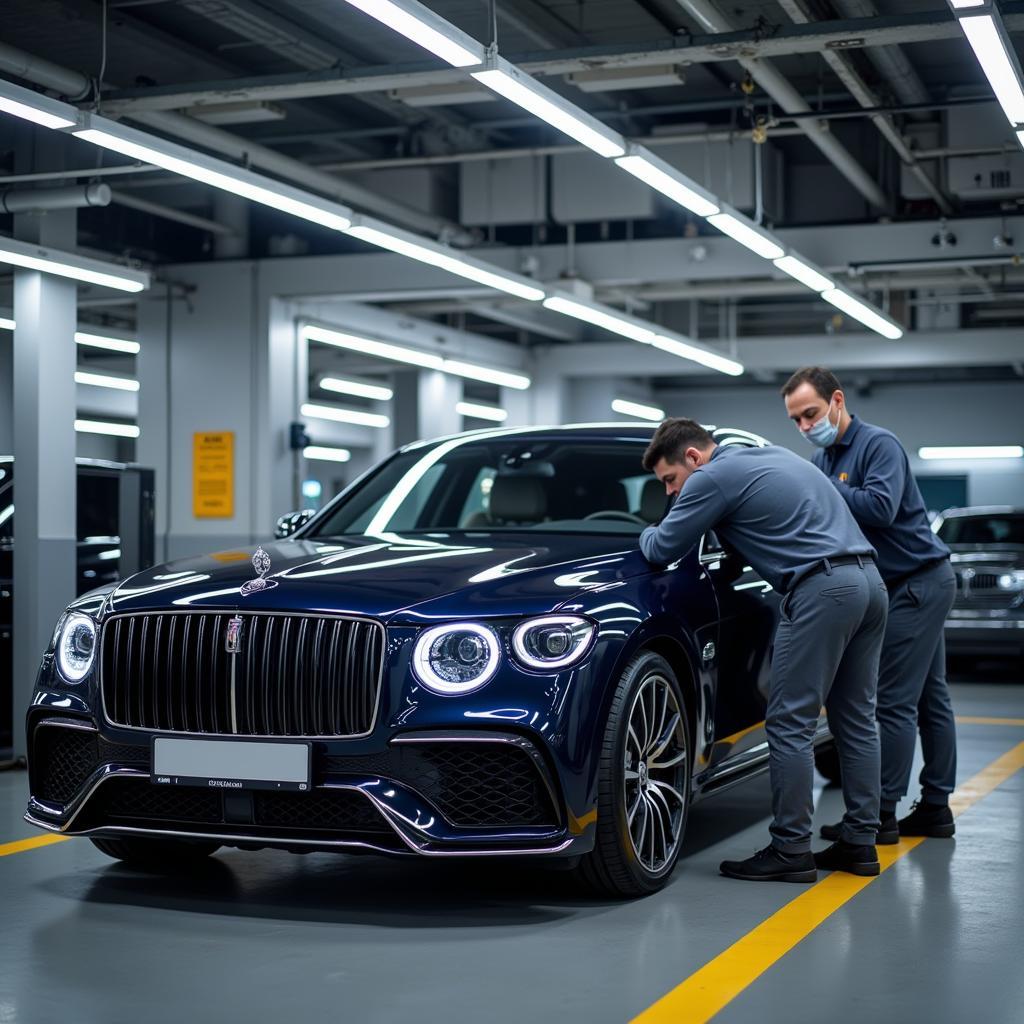 Luxury Vehicle Receiving Maintenance at a Car Service Center in Doha