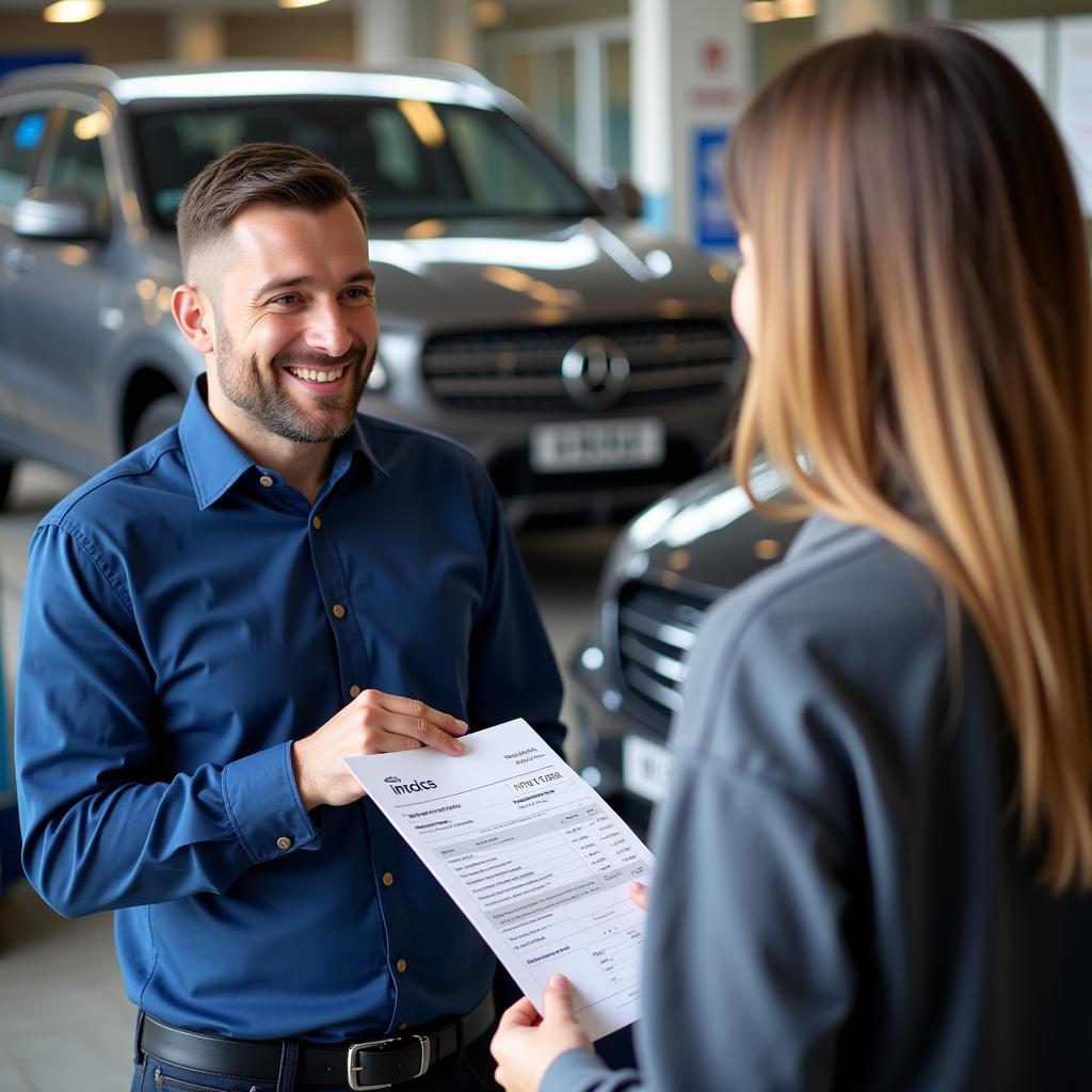 Customer Receiving Invoice after Car Service in Doncaster