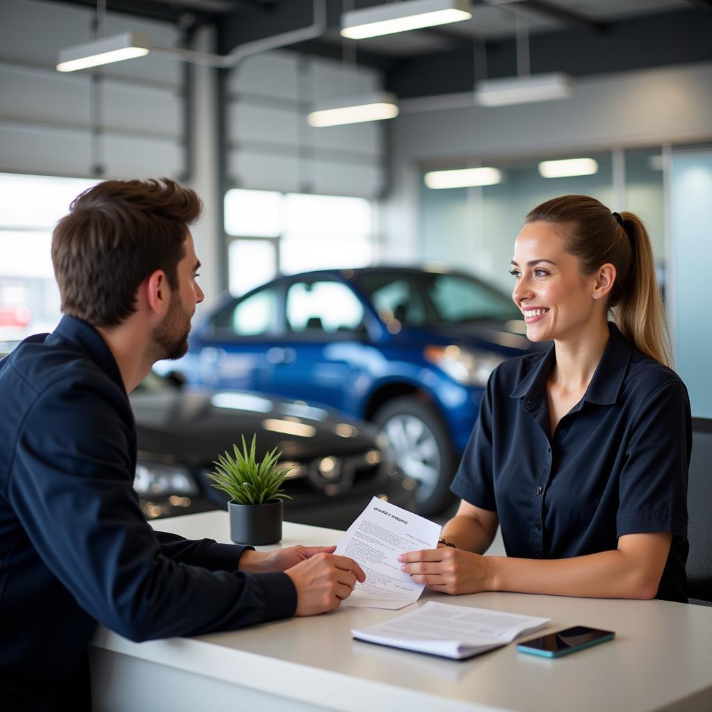 Customer interacting with car service representative in Dublin 6