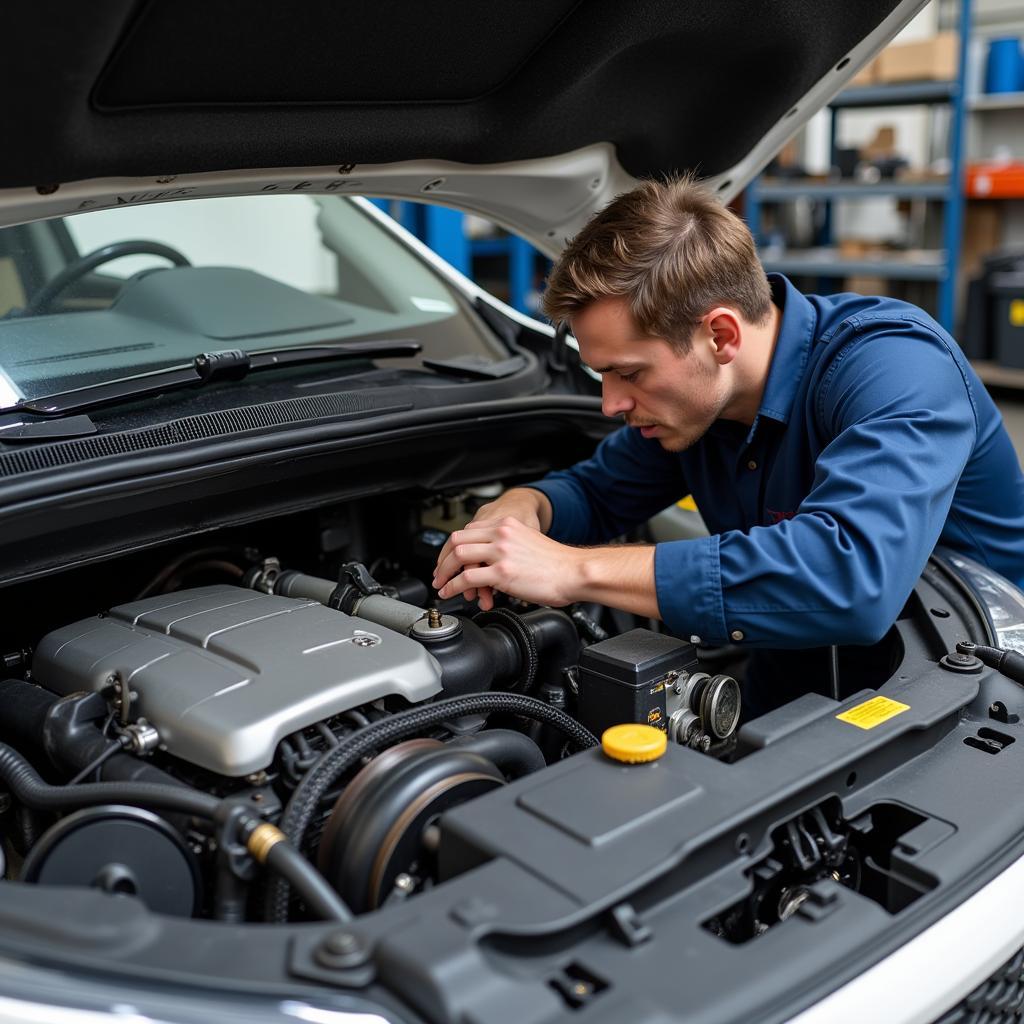 Car Service Engine Compartment Check