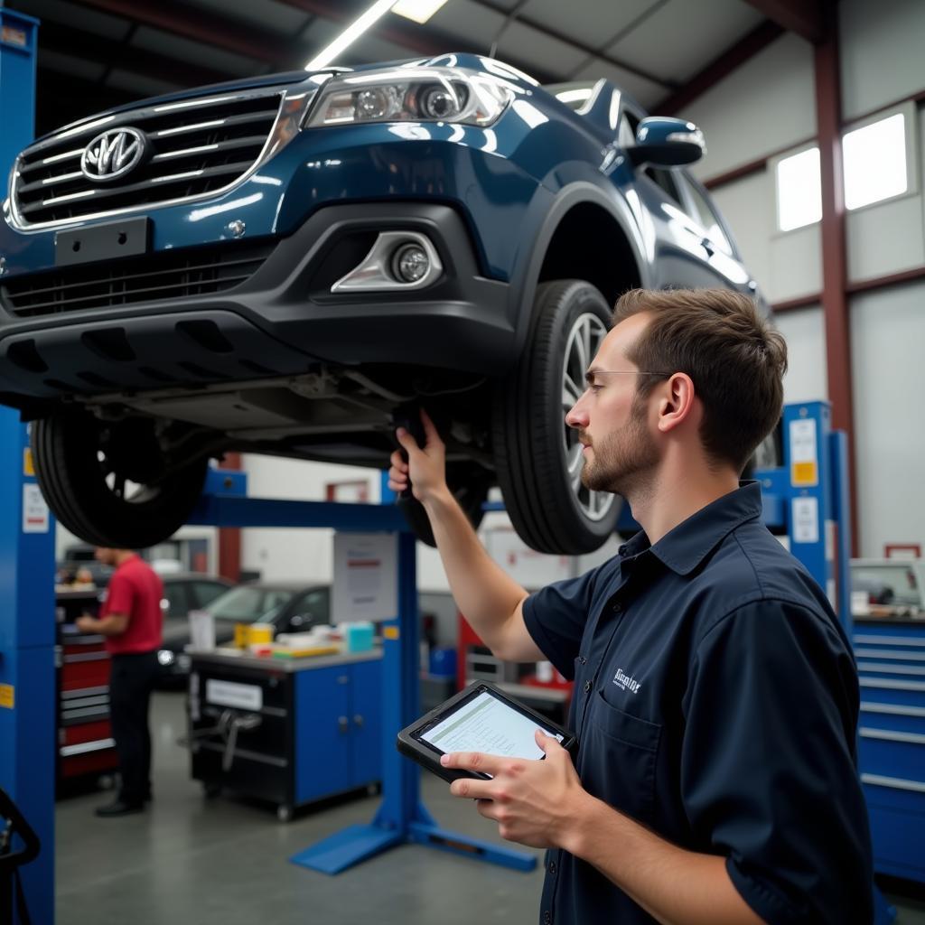 Car service garage in Letchworth performing a vehicle inspection