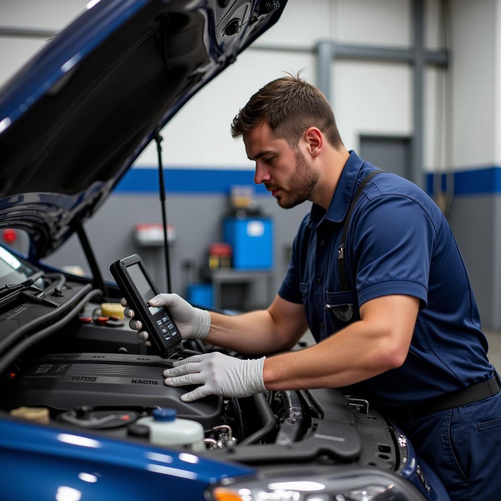 Mechanic Inspecting a Car in a Grimsby Garage